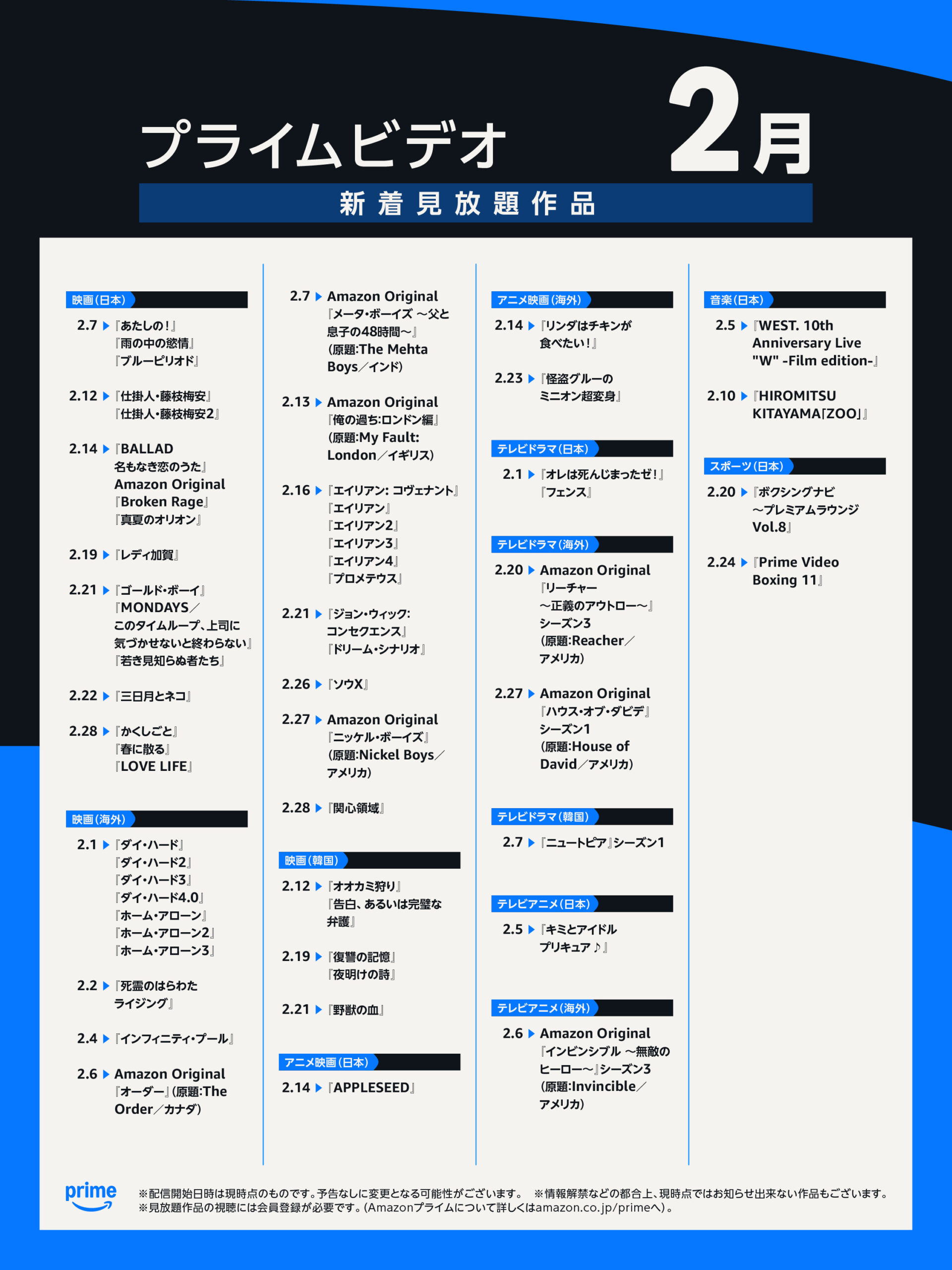 プライムビデオ2月