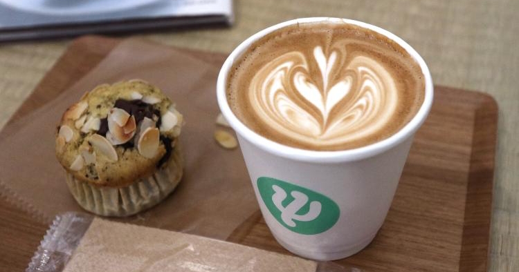 カフェラテ、米粉のマフィン